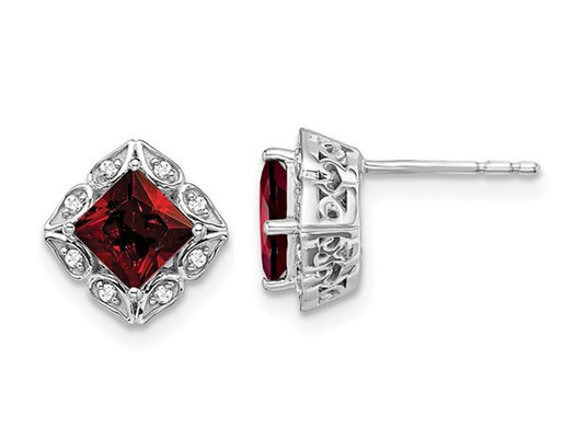 1.60 Carat (ctw) Garnet  14K White Gold Sqiuare Post Earrings with Diamonds