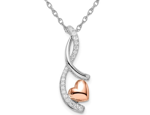 1/7 Carat (ctw) Diamond Twist Heart Pendant Necklace in 14K Rose Pink and White Gold with Chain