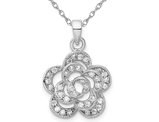Sterling Silver Flower Pendant Necklace with CZ and Chain 