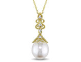 9-9.5mm White Freshwater Cultured Drop Pearl Pendant Necklace in 14K Yellow Gold with Chain