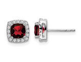 1.05 Carat (ctw) Garnet Post Earrings in 14K White Gold with Diamonds