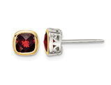 1.60 Carat (ctw) Garnet Solitaire Stud Earrings in Sterling Silver with Yellow Plated Accent