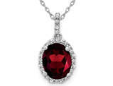 2.70 Carat (ctw) Garnet Halo Pendant Necklace in 14K White Gold with Chain