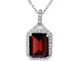 5.00 Carat (ctw) Emerald Cut Garnet Pendant Necklace in 14K White Gold with Chain