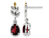 1.50 Carat (ctw) Garnet Leaf Dangle Earrings in Sterling Silver with 14K Gold Accents