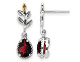 1.50 Carat (ctw) Garnet Leaf Dangle Earrings in Sterling Silver with 14K Gold Accents