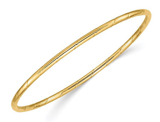 14K Yellow Gold Grooved Slip On Bangle (2.50 mm)