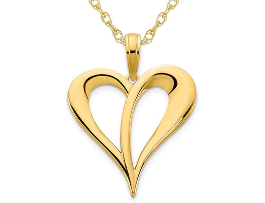 14K Yellow Gold OPen Heart Charm Pendant Necklace with Chain