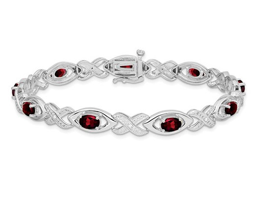4.95 Carat (ctw) Oval Garnet Bracelet in Sterling Silver with Accent Diamonds
