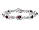 Sterling Silver Emerald-Cut Garnet Bracelet 4.80 Carats (ctw) with Diamonds