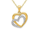 Double Heart Pendant Necklace in 14K Yellow and White Gold with Chain and Diamond Accents.