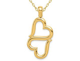 14K Yellow Gold Double Heart Charm Pendant Necklace with Chain