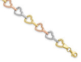10K Yellow, White, Pink Gold Heart Bracelet (7.50 Inches)