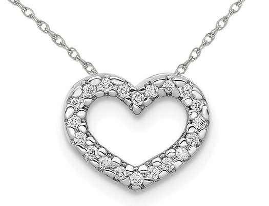 1/15 Carat (ctw) Diamond Heart Small Pendant Necklace in 14K White Gold with Chain