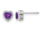 4/5 Carat (ctw) Amethyst Heart Earrings in Sterling Silver with Diamonds