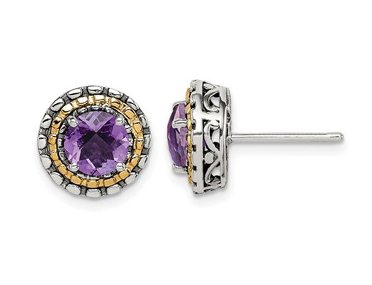 2.00 Carat (ctw) Amethyst Earrings in Sterling Silver with 14K Gold Accents