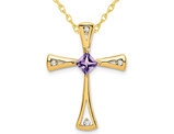 3/10 Carat (ctw) Amethyst Cross Pendant Necklace in 14K Yellow Gold with Chain