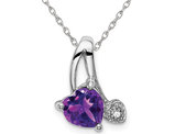 1.35 Carat (ctw) Amethyst Heart Pendant Necklace in 14K White Gold with Chain