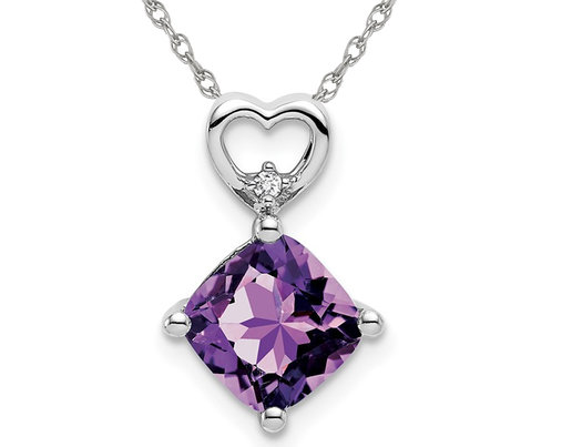1.65 Carat (ctw) Cushion-Cut Amethyst Heart Pendant Necklace in 14K White Gold with Chain