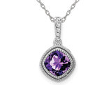 3/4 Carat (ctw) Amethyst Drop Pendant Necklace with Diamonds in 10K White Gold with Chain