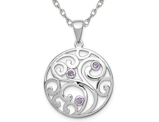 1/10 Carat (ctw) Circle Amethyst Pendant Necklace in Sterling Silver with Chain