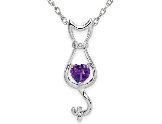 1.00 Carat (ctw) Amethyst Cat Pendant Necklace in 10K White Gold with Chain