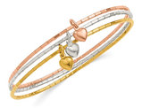 Tri-Color Puffed Heart Bangle in Plated Sterling Silver