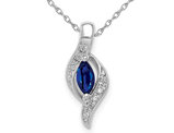 1/4 Carat (ctw) Natural Blue Sapphire and Accent Diamond Pendant Necklace 14K WhitevGold with Chain