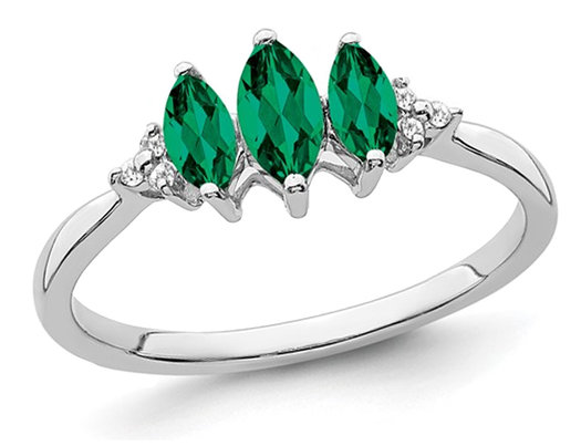 1/2 Carat (ctw) Three Stone Lab-Created Emerald Ring in 14K White Gold