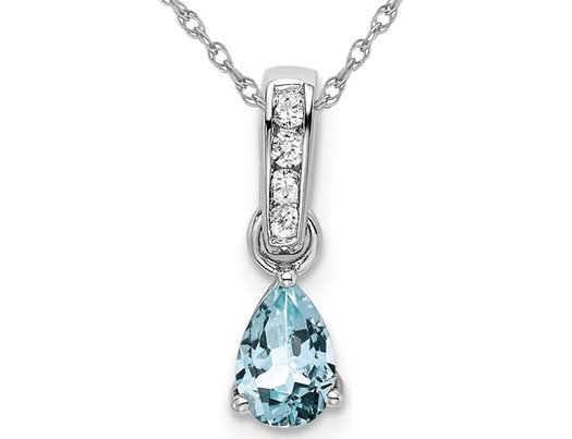 1/2 Carat (ctw) Aquamarine Drop Pendant Necklace in 10K White Gold with Chain