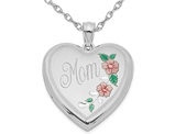 Sterling Silver Mom Heart Flower Locket with Chain 