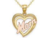 MOM Heart Pendant Necklace in 14K Yellow Gold with Chain