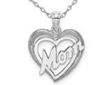 MOM Heart Pendant Necklace in 14K White Gold with Chain