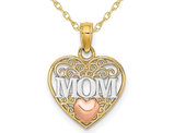 Mom Heart Pendant Necklace in 14K Yellow Gold with Chain