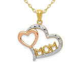 Mom Heart Pendant Necklace in 14K Yellow and Rose PInk Gold with Chain