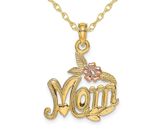 MOM Flower Pendant Necklace in 14K Yellow Gold with Chain