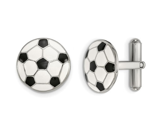 Stainless Steel Polished Soccer Ball Cuff Links