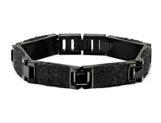 Men's Black Plated Stainless Steel Bracelet (8.50 Inches)