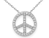 14K White Gold Peace Sign Pendant Necklace with Diamonds and Chain