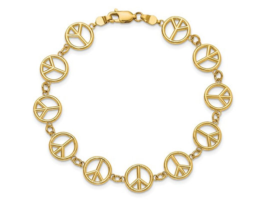 14K Yellow Gold Peace Sign Bracelet (7.50 Inches)