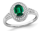 2/3 Carat (ctw) Lab-Created Emerald Halo Ring in 14K White Gold with Diamonds 1/6 Carat (ctw)