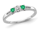 1/6 Carat (ctw) Three Stone Diamond and Emerald Ring in 14K White Gold