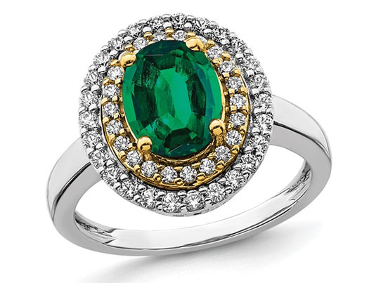 1.90 Carat (ctw) Lab-Created Emerald Halo Ring in 14K White Gold with Lab-Grown Diamonds (SIZE 7)