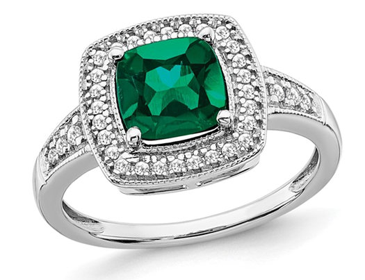1.30 Carat (ctw) Lab-Created Emerald Ring in 14K White Gold with Diamonds