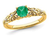 1/2 Carat (ctw) Emerald Ring in 14K Yellow Gold with Accent Diamonds