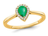 1/2 Carat (ctw) Emerald Teardrop Ring in 14K Yellow Gold with Diamonds
