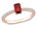 4/5 Carat (ctw) Emerald-Cut Garnet Ring in 10K Rose Pink Gold with Diamonds