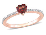 1/2 Carat (ctw) Garnet Heart Promise Ring in 10K Rose Pink Gold with Diamonds