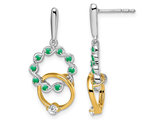 1/3 Carat (ctw) Emerald Dangle Earrings in 14K  White Gold with Diamonds