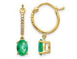 1.50 Carat (ctw) Emerald Hoop Dangle Earrings with Diamonds in 14K Yellow Gold